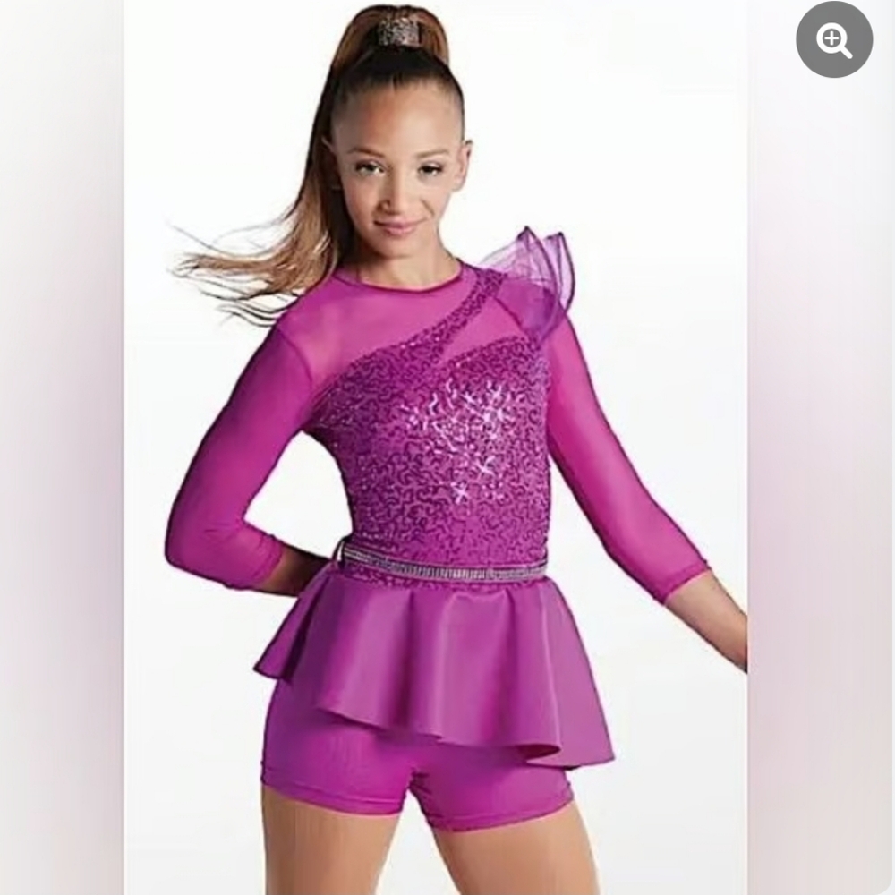 Weissman "Gotta Be Me" Dance Costume purple peplum IC 7-8 yr. child size